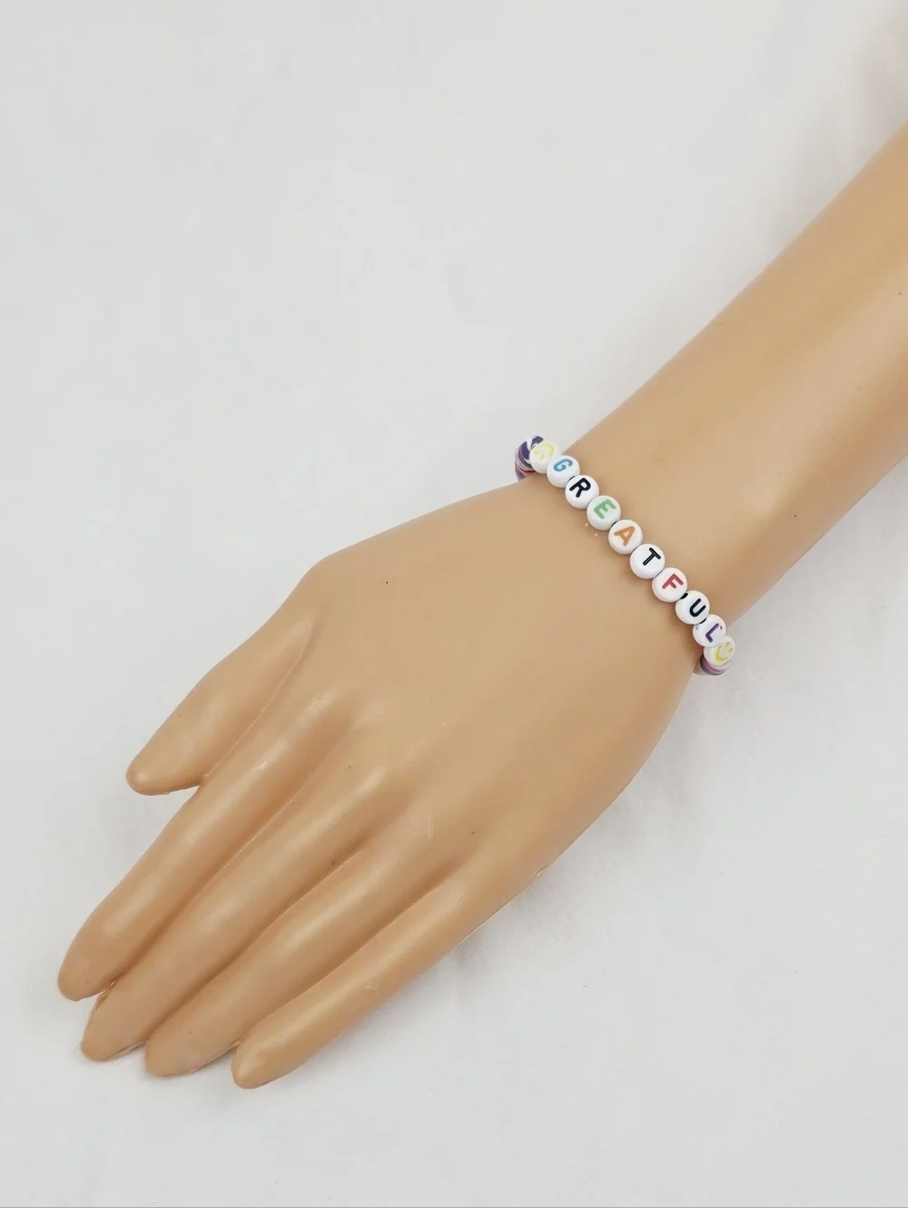 Handmade Clay Bead Multi Color Greatful Smiley Face  Bracelet